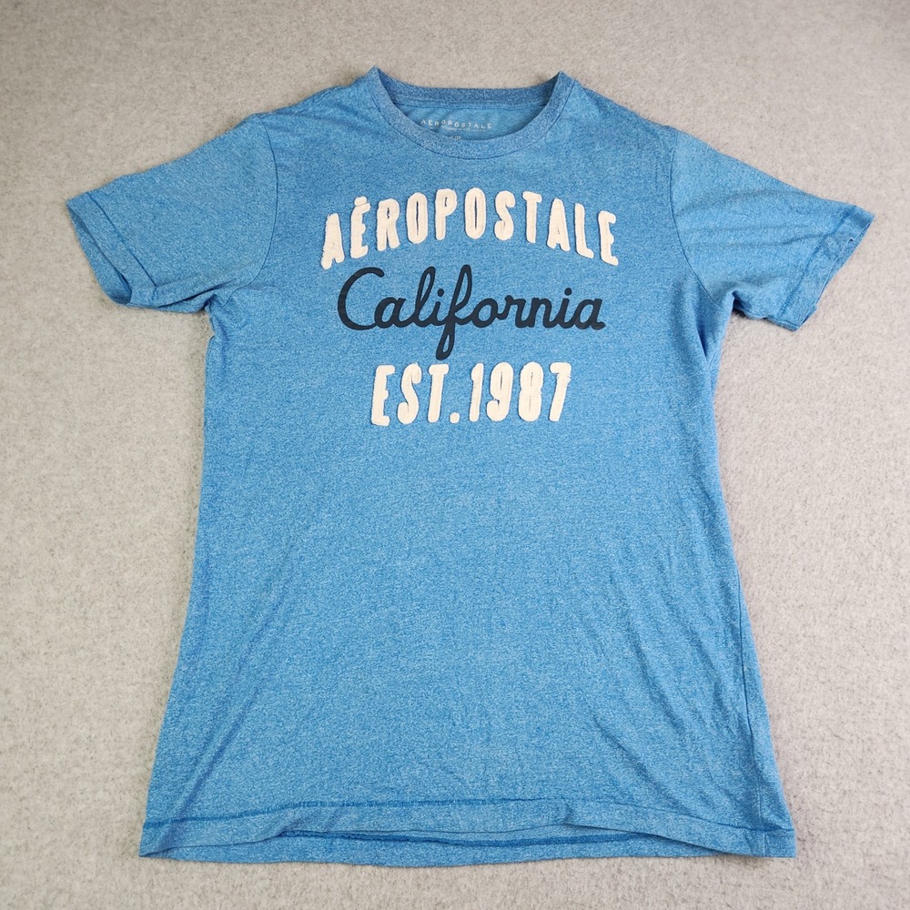 Aeropostale California EST 1987 T-Shirt Mens Small Blue Heathered Short Sleeve